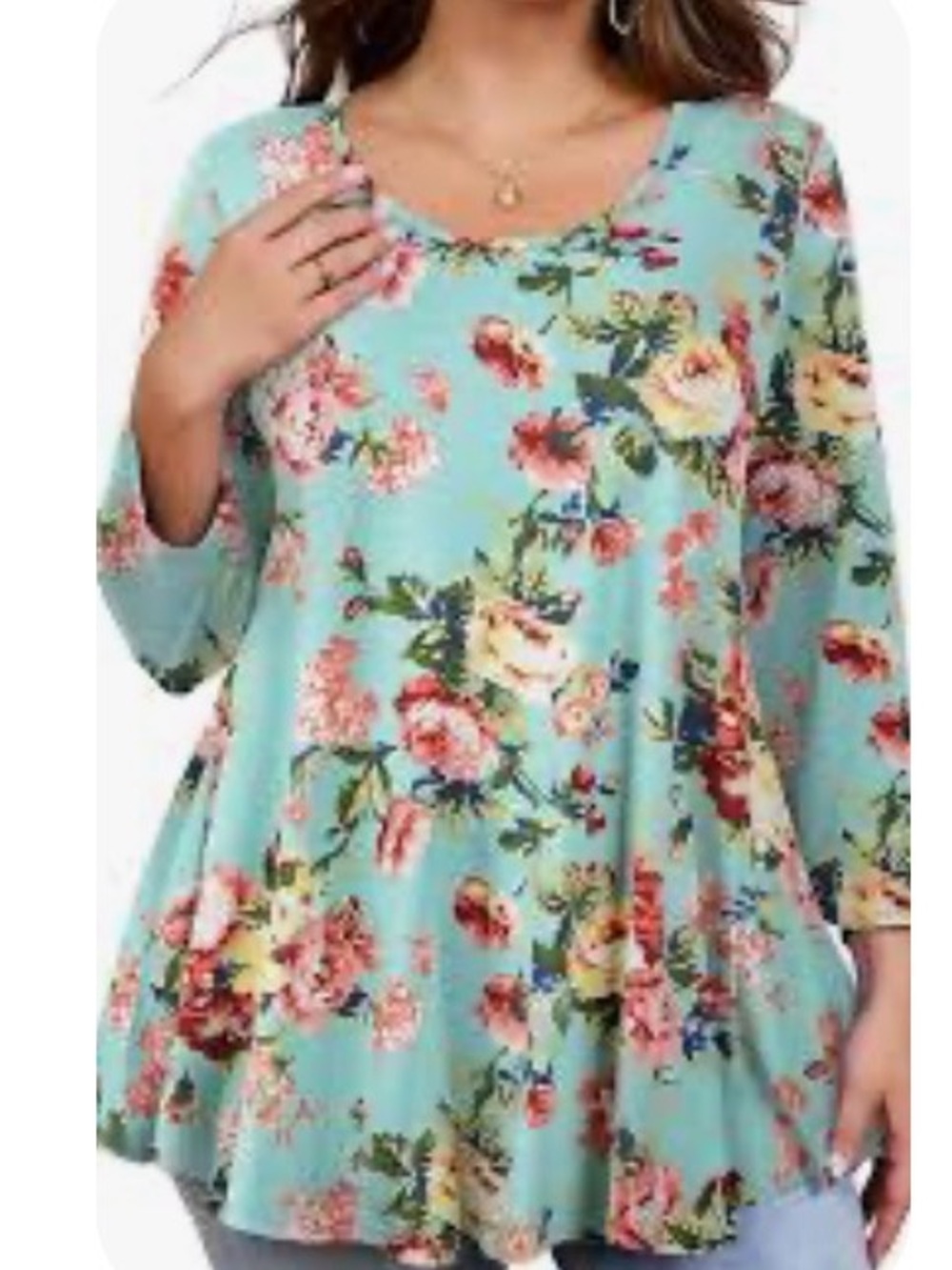 Flirty Pink Blue 3/4 Sleeve Floral Tunic Top Size Unknown